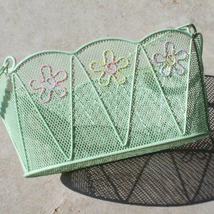 Unique mint green wire basket with beaded handles